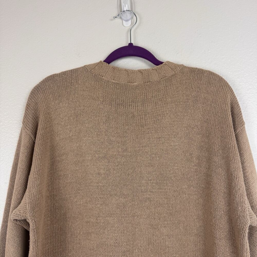 Vintage Newport News Embroidered 90s Mom Knit Tunic Sweater Cottagecore Tan M - Picture 11 of 16